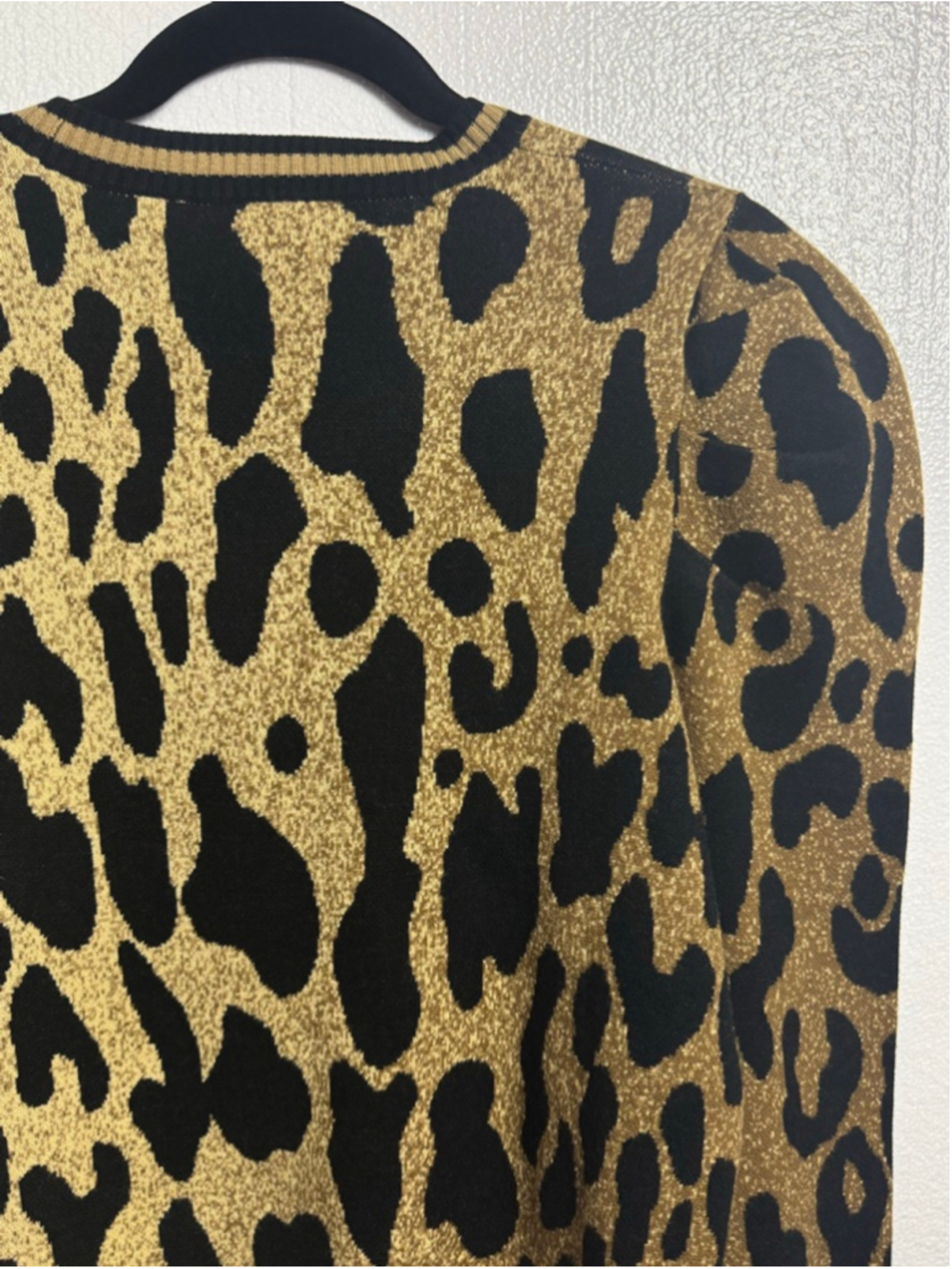 Emily McCarthy Julia Sweater Gold Black Lady Leopard Print Crew Neck Sweater M - Picture 3 of 11